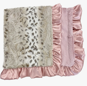 Luxe Snowcat & Pink Ruffle Baby Blanket