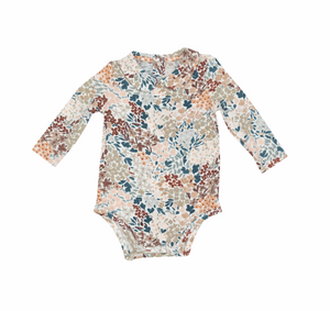 Peter Pan Collared Blue Painted Floral Girls Bodysuit