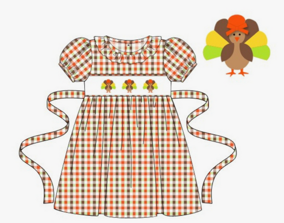 Girls Smocked Fall Turkey Dress