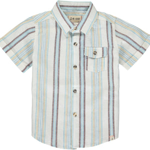 Blue & beige Striped Linen Boys Button Up Shirt SALE