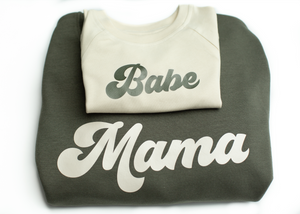 Mama Sweatshirt & Babe Sweatshirt Matching (Olive & Cream)