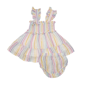 Smocked Rainbow Stripe Girls Sun Dress