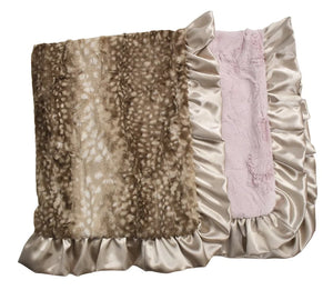 Luxe Fawn & Pink Ruffle Baby Blanket