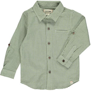 Green Small Plaid Boys Long Sleeve Shirt